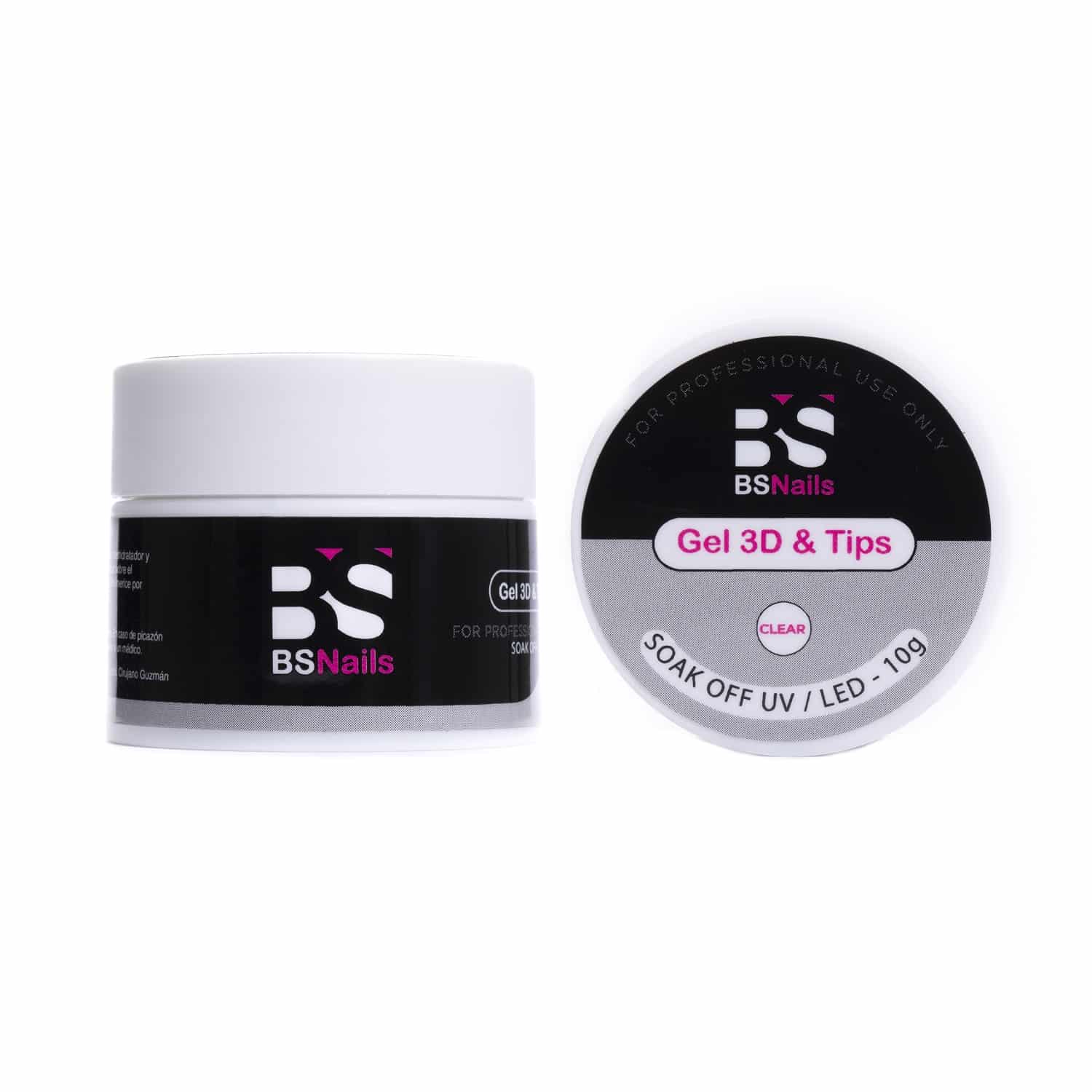 BSNAILS Gel Solid 3D & Tips UV - Soft Gel y Nail art 3D - Clear