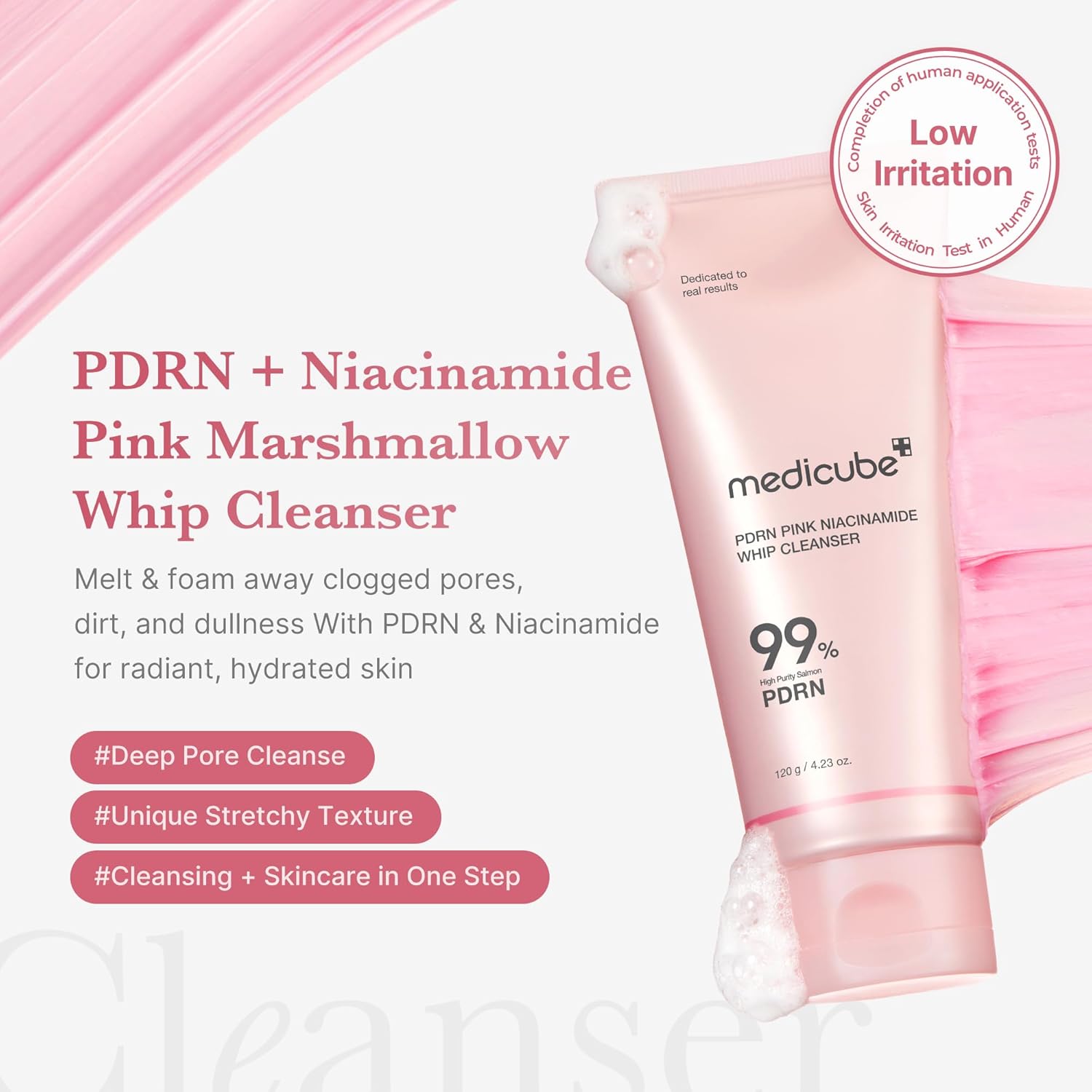 MEDICUBE - PDRN Pink Niacinamide Whip Cleanser - Jabón de Limpieza 120g - Imagen 4