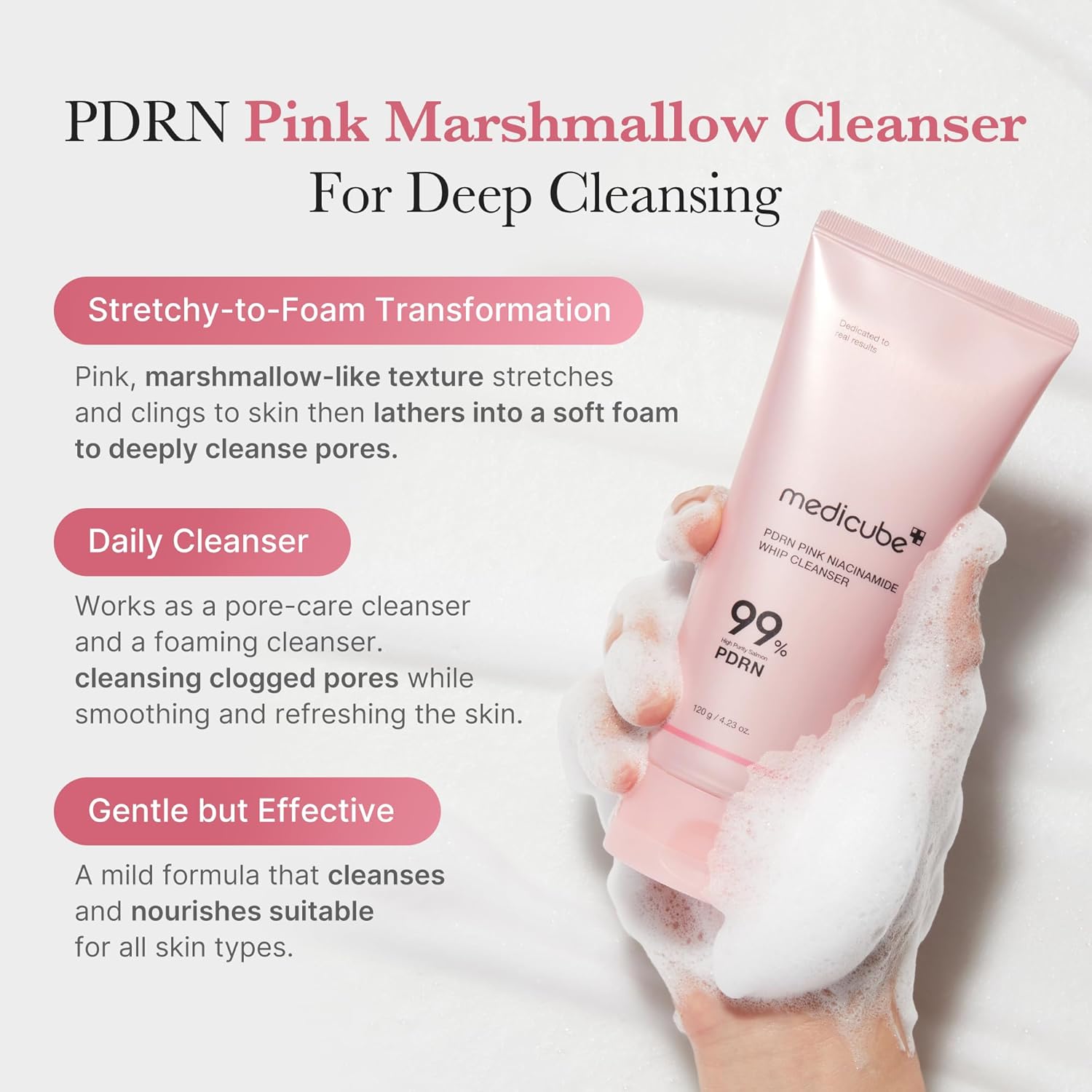 MEDICUBE - PDRN Pink Niacinamide Whip Cleanser - Jabón de Limpieza 120g - Imagen 5