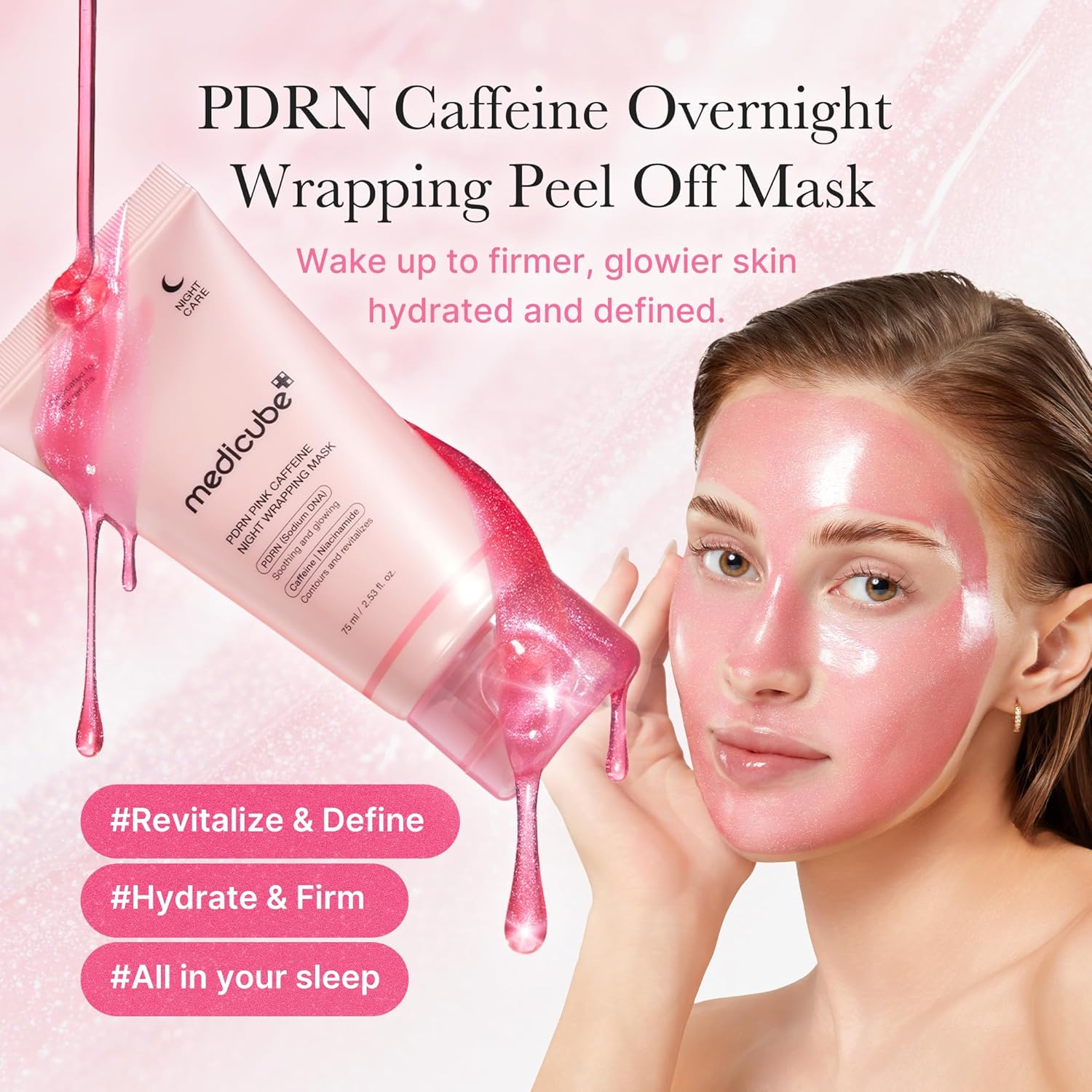 MEDICUBE - PDRN Pink Caffeine Night Wrapping Mask - Mascarilla Nocturna 75ml - Imagen 5