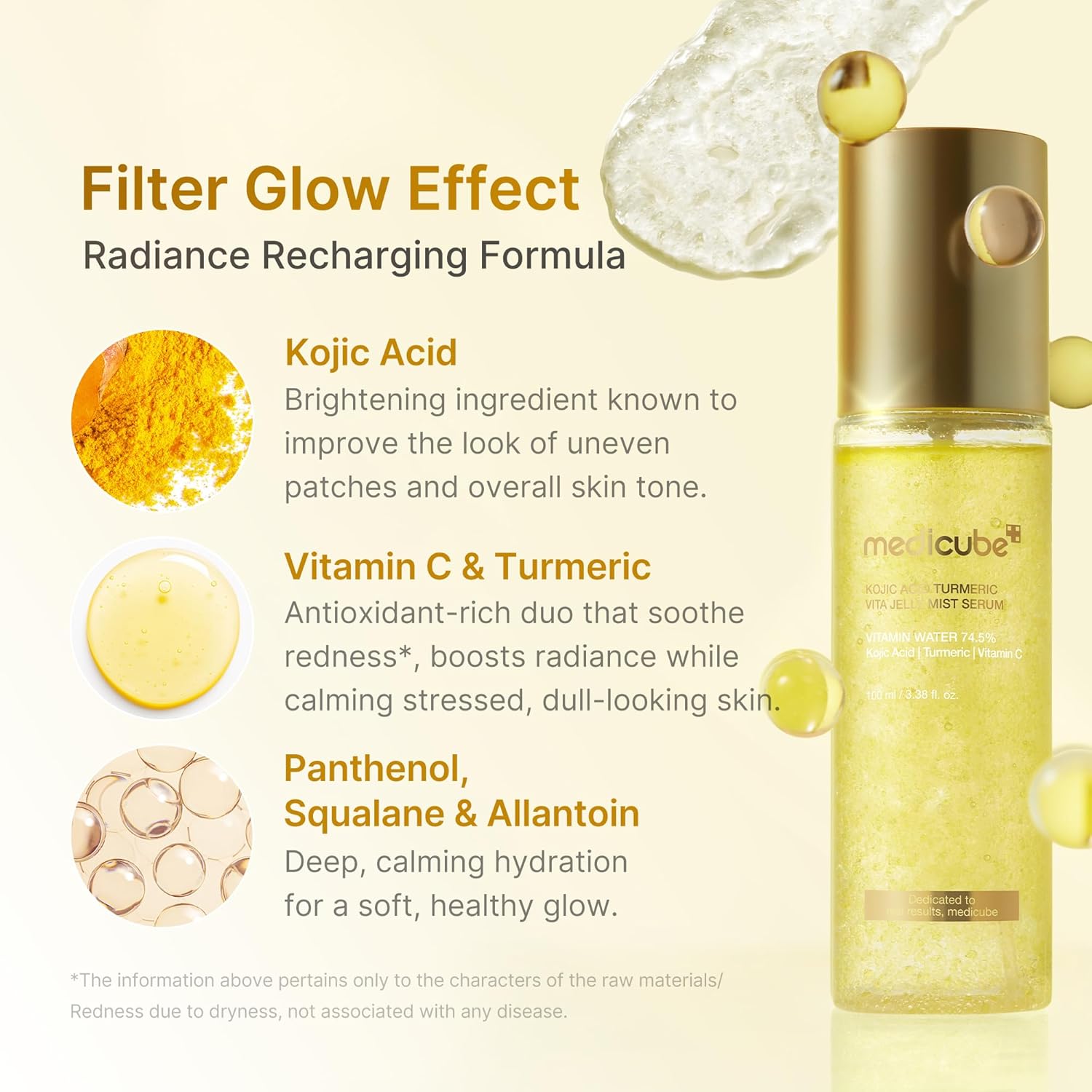 MEDICUBE - Kojic Acid Turmeric Vita Jelly Mist Serum- Bruma Facial 100ml - Imagen 2