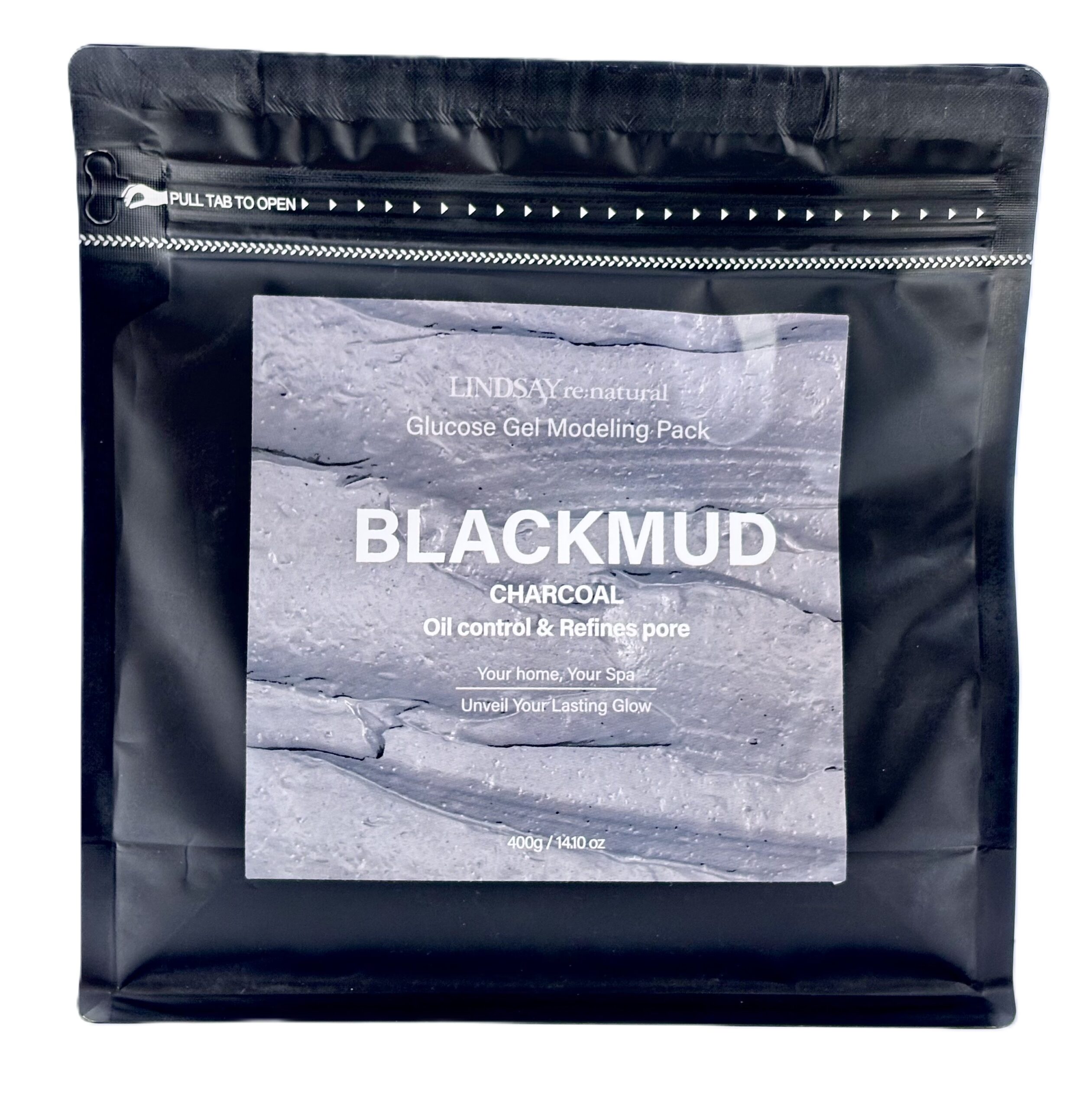 LINDSAY - Glucose Gel Modeling Pack - Black Mud Charcoal - Mascarilla Hidroplástica Facial 400g