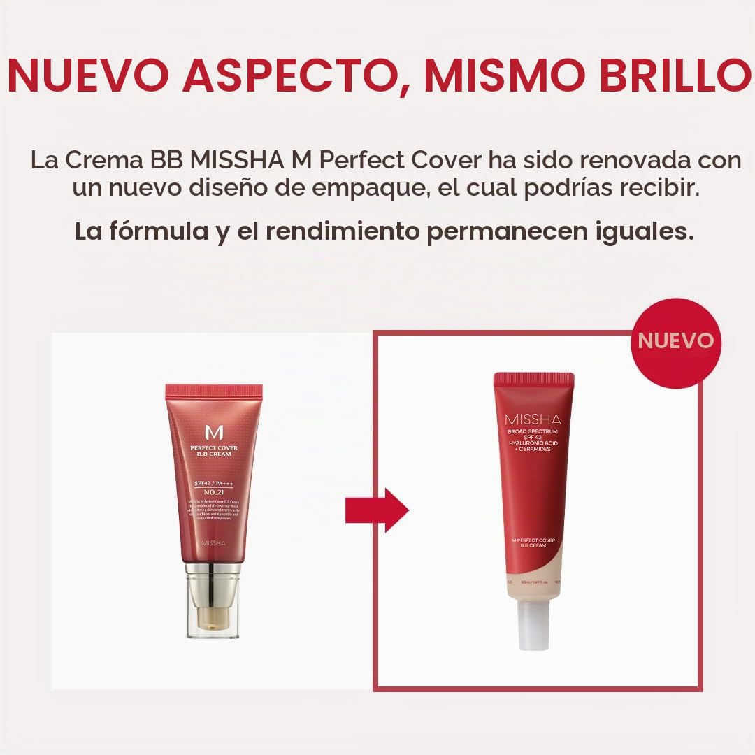 MISSHA M Perfect Cover BB Cream - Base de Maquillaje #21 Light Beige - Imagen 8