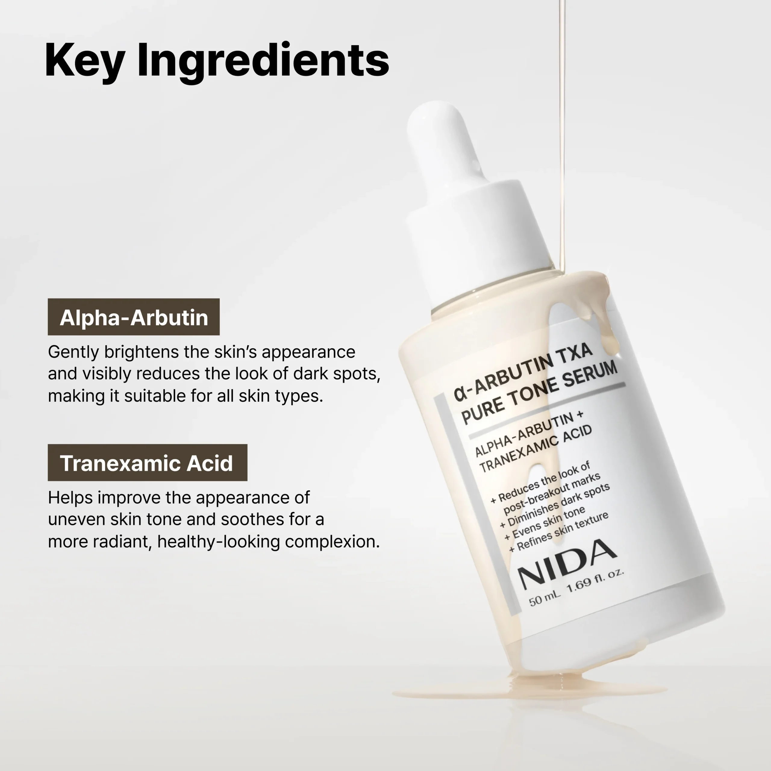 NIDA Alpha-Arbutin TXA Pure Tone - Serum Despigmentante 50ml - Imagen 5